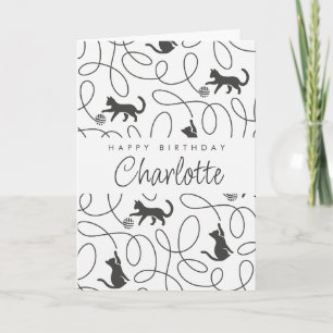 Carte Motif de chat noir joueur pour anniversaire
