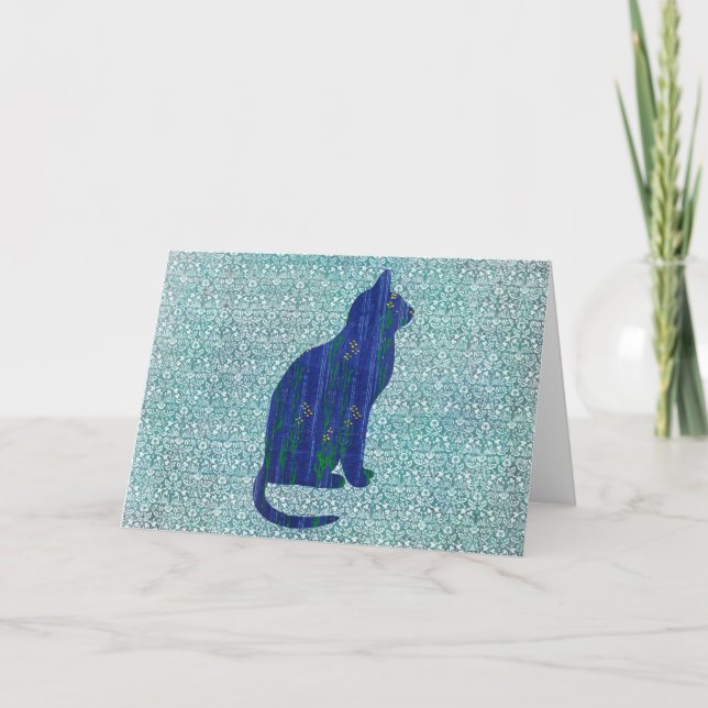 Carte Motif de chat sur Motif en Blue Art Note Card 1 (Devant)