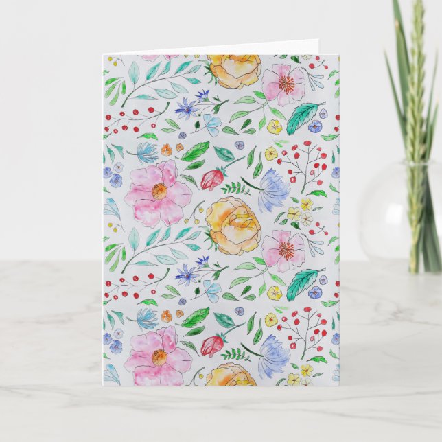 Carte Motif de fleurs et de bourgeons à l'aquarelle légè (Devant)