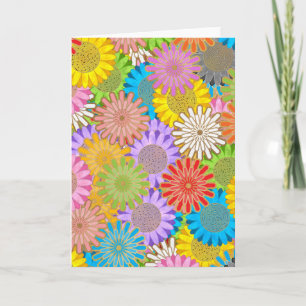 Carte Motif de fleurs hippies chaotiques colorés et vifs