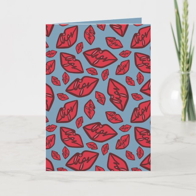 Carte Motif de lèvres drôles mignon sur fond bleu (Devant)