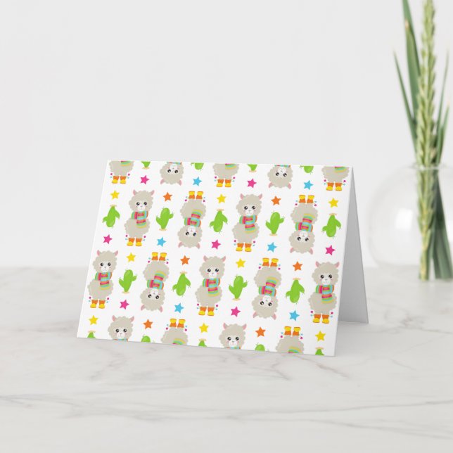 Carte Motif De Llamas, Cute Llamas, Alpacas, Cactus (Devant)