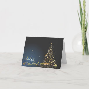 Carte Motif de Noël bleu avec arbre de Noël doré.