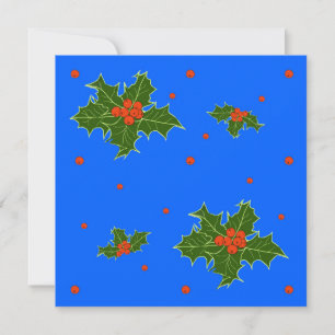 Carte Motif de Noël Holly (Ilex) sur Festive Blue