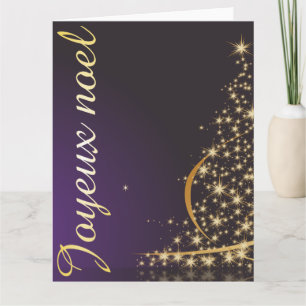 Carte Motif de Noël pourpre avec arbre de Noël doré