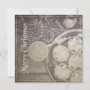 Carte Motif de Noël vintage avec biscuits et café