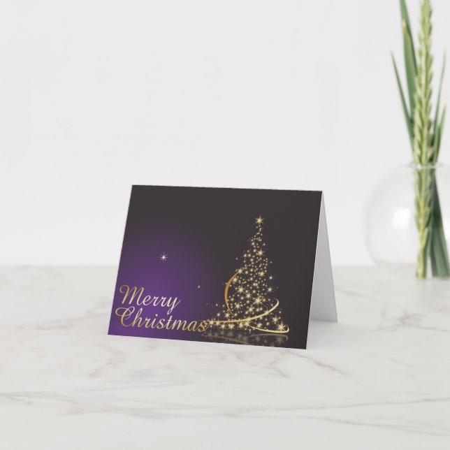 Carte Motif de Noël violet foncé avec Noël doré (Devant)