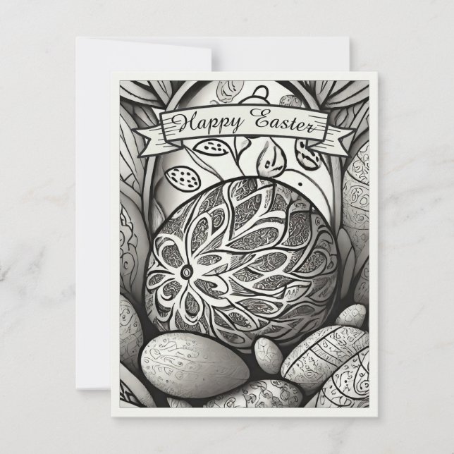 Carte Motif de Pâques b/n dessin animé avec œufs de Pâqu (Devant)
