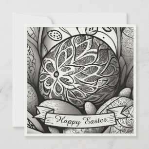 Carte Motif de Pâques b/w dessin animé avec oeufs de Pâq