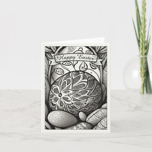 Carte Motif de Pâques b/w dessin animé avec oeufs de Pâq (Devant)