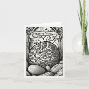 Carte Motif de Pâques b/w dessin animé avec oeufs de Pâq