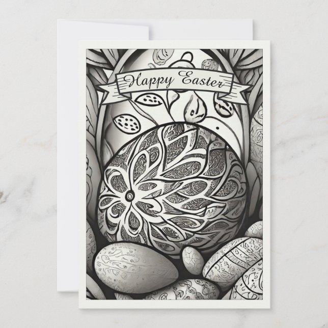 Carte Motif de Pâques b/w dessin animé avec oeufs de Pâq (Devant)