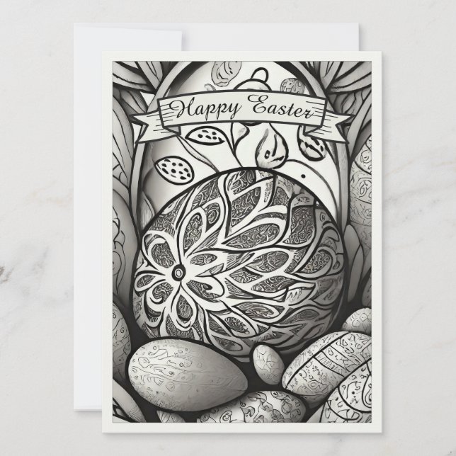 Carte Motif de Pâques b/w dessin animé avec oeufs de Pâq (Devant)