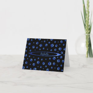 Carte Motif de patte de chien pailleté bleu Monogramme