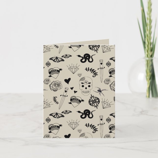 Carte Motif de tatouage à main noir et beige (Devant)