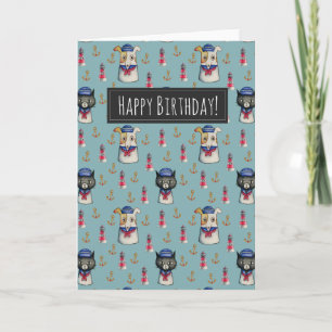 Carte Motif des marins de chat et de chien   Joyeux anni