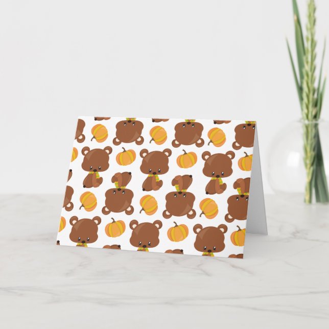 Carte Motif D'Ours, Ours Mignons, Automne, Citrouille (Devant)