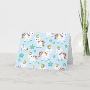 Carte Motif D'Unicornes, De Mignons Unicornes, Fleurs