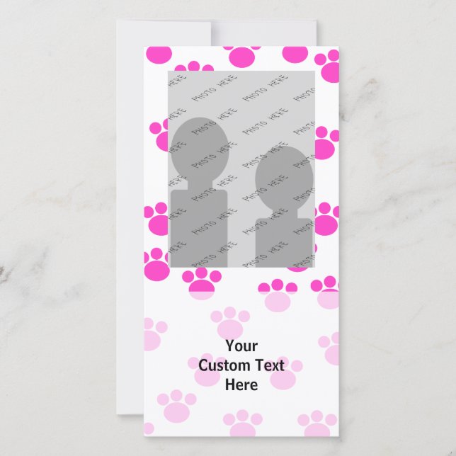 Carte Motif Empreinte de patte rose et blanc. (Devant)