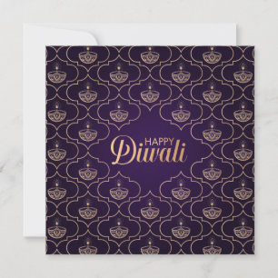 Carte Motif en or violet et Rose Happy Diwali