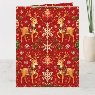 Carte Motif festif de Noël avec rennes & ornements – T