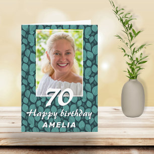 Carte Motif feuille turquoise 70e anniversaire Photo