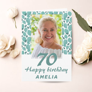 Carte Motif feuille turquoise 70e anniversaire Photo