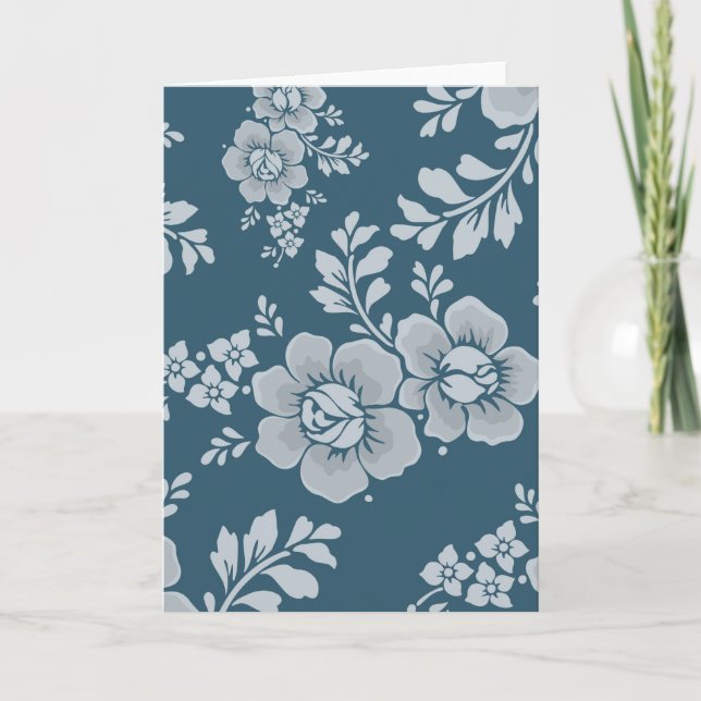 Carte Motif floral bleu élégant vintage (Devant)