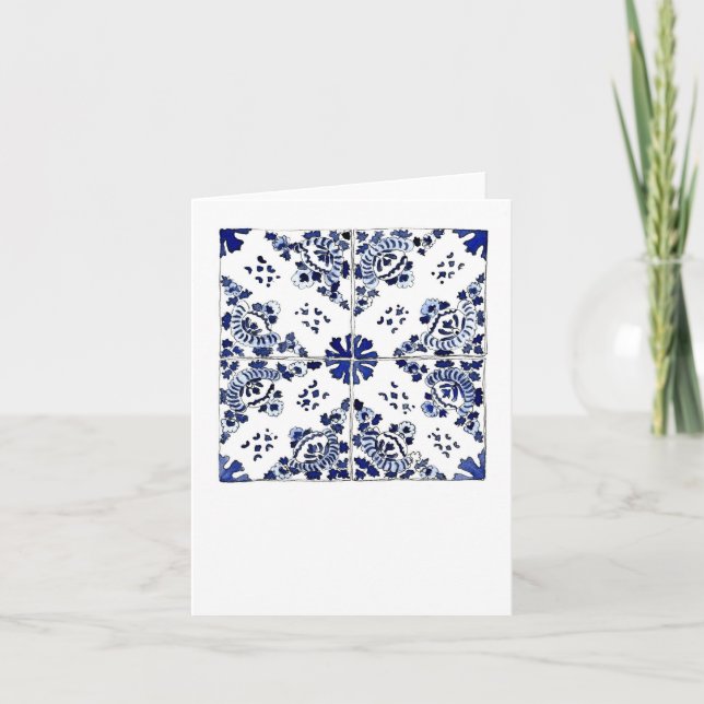 Carte Motif floral bleu et blanc de tuile (Devant)
