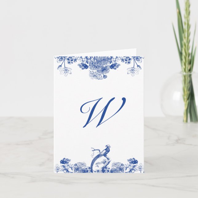 Carte Motif Floral bleu et blanc en Chine Monogramme (Devant)
