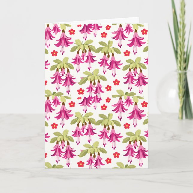 Carte Motif floral fuchsia rose – Botanique rétro (Devant)