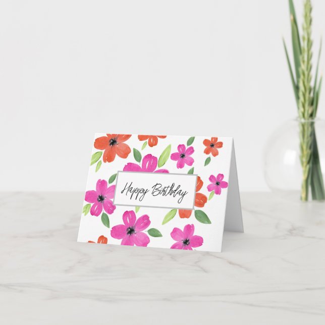 Carte Motif floral rose et orange chaud (Devant)