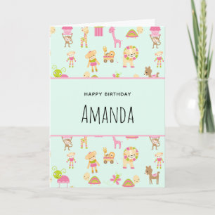 Carte Motif mignon avec animaux et jouets de nursery pou