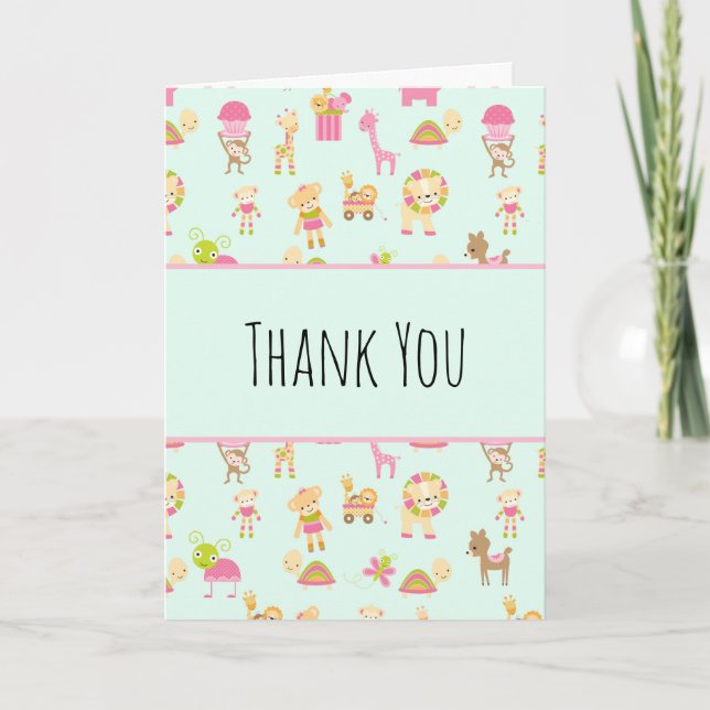Carte Motif mignon avec Nursery Animaux & Jouets Merci (Devant)
