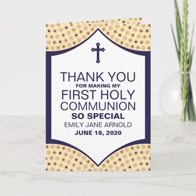 Carte Motif persan, première sainte communion Merci (Devant)