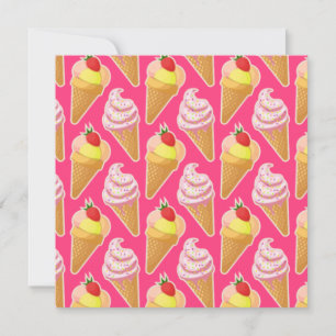 Carte Motif rose Kawaii avec crème glacée aux fraises