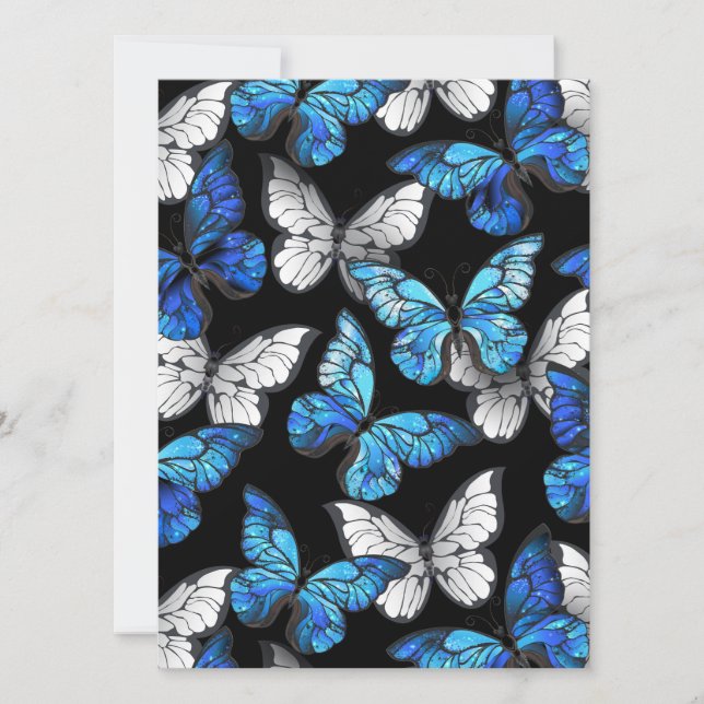 Carte Motif sans couleur foncée avec papillons bleus Mor (Devant)