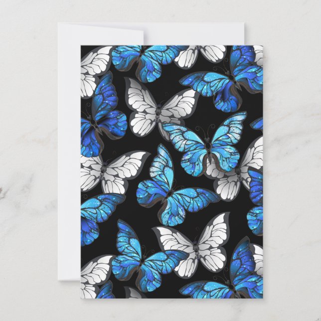 Carte Motif sans couleur foncée avec papillons bleus Mor (Devant)