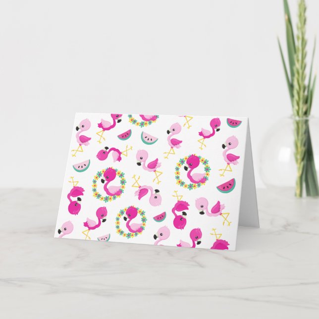 Carte Motif tropical, Flamants roses, pastèques, Fleurs (Devant)