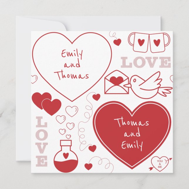 Carte Motif Valentine - Rouge sur blanc (Devant)