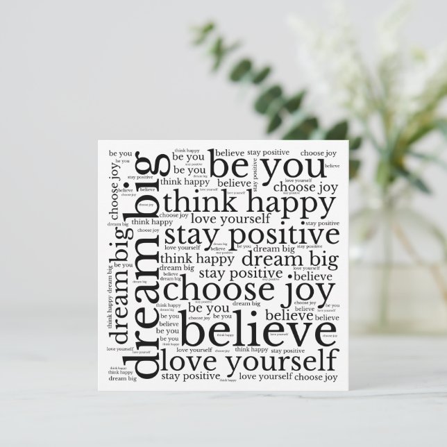 Carte Motif WordArt positif Texte noir blanc (Debout devant)