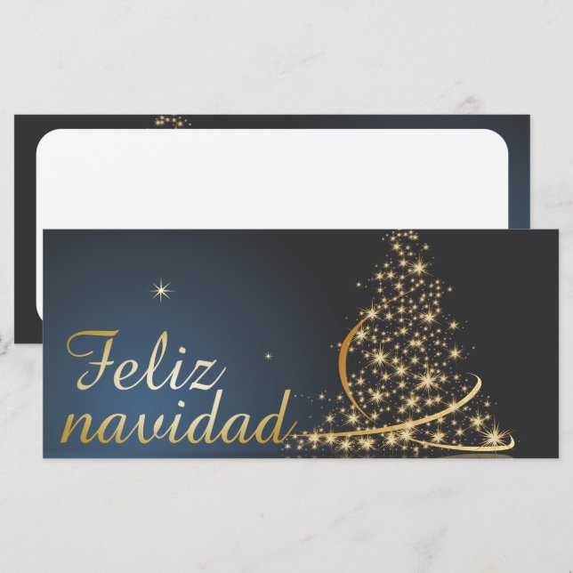 Carte Motivo navideño azul con dorado árbol de navidad. (Devant / Derrière)
