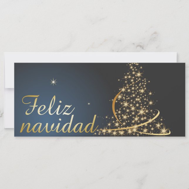 Carte Motivo navideño azul con dorado árbol de navidad. (Devant)