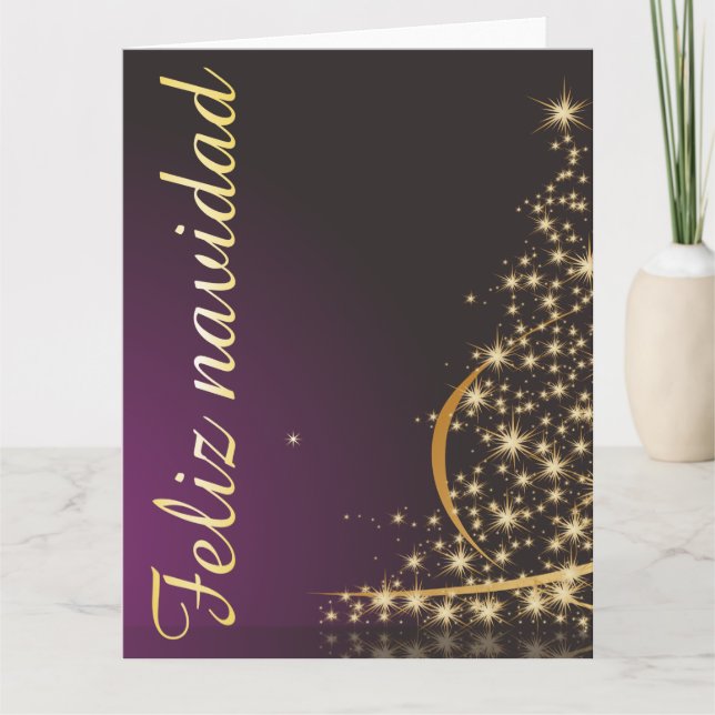 Carte Motivo navideño morado con dorado árbol de navidad (Devant)