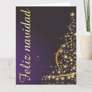 Carte Motivo navideño morado oscuro con dorado árbol de