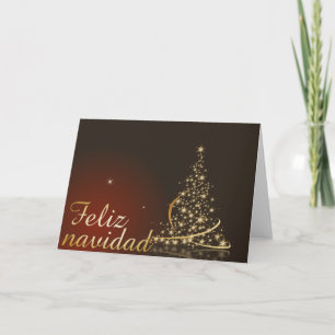 Carte Motivo navideño rojo con dorado árbol de navidad.