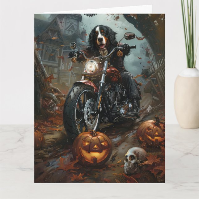 Carte Moto bernois d'équitation Halloween effrayant (Devant)