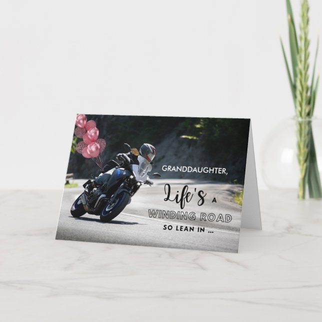 Carte Moto-fille thème Anniversaire sur courbe (Devant)