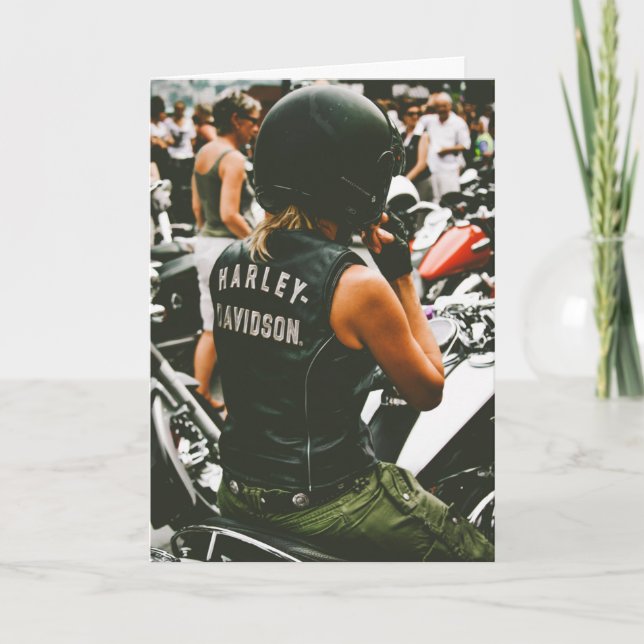 Carte Moto Vélo Femme American Fabriqué Anniversaire (Devant)