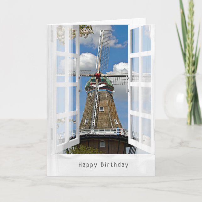 Carte Moulin néerlandais à vitre pour Anniversaire (Devant)
